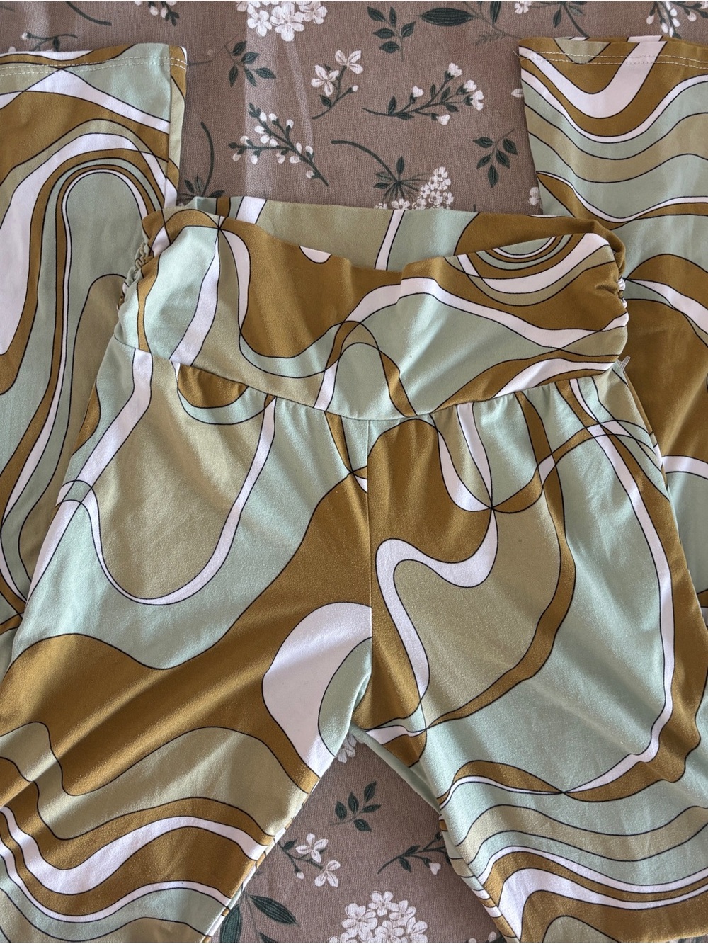 EARTHBOUND Wide-Leg Pants in Sage Green, Mustard & White Abstract Print